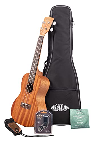 Kala KA-15C Mahogany Concert Ukulele Learn-to-Play Kit with Gig Bag, Tuner, Strap, and Strings