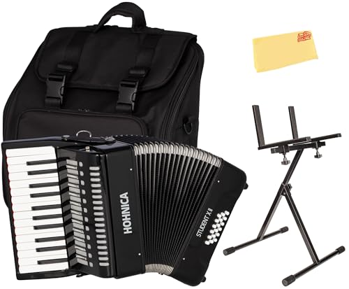 Hohner Hohnica Student XII 44-Key 18 Bass Piano Accordion - Black w/ Adjustable Stand