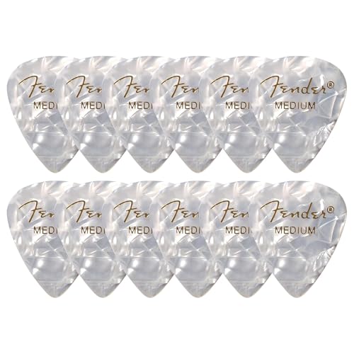 Fender Premium Celluloid 351 Shape Picks, Medium, White Moto - 12 Pack