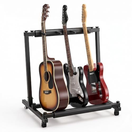 Gearlux Foldable Rack-Style Guitar Stand - Holds 3 Electric or Acoustic Guitars