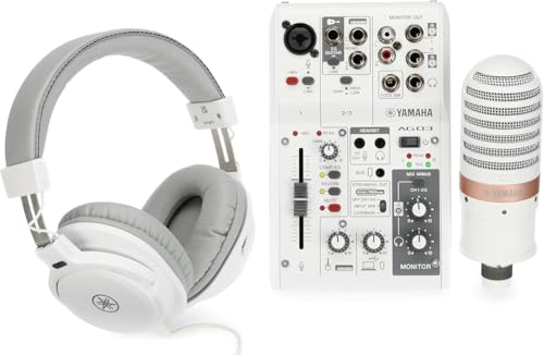 Yamaha AG03MK2 3-Channel Live Streaming Mixer - White Pack with Headphones