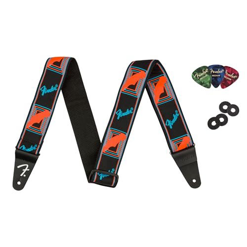Fender Neon Monogrammed 2-Inch Guitar Strap - Blue and Orange w/ Strap Blocks