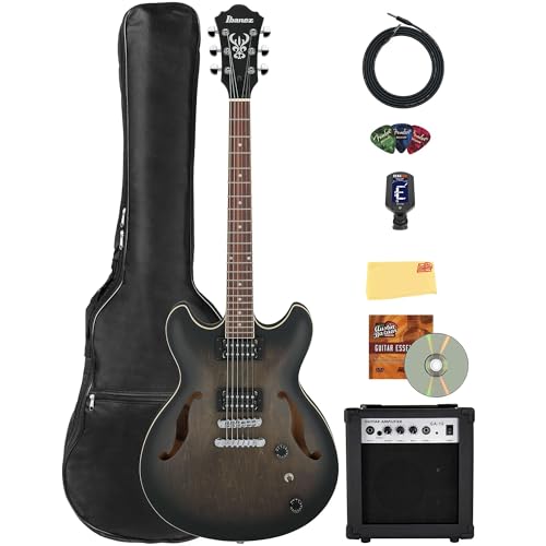 Ibanez AS53 AS Artcore Hollow Body Electric Guitar - Transparent Black Flat w/ Amplifier