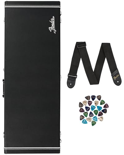 Fender Classic Series Wood Case for Jazzmaster/Jaguar - Black w/ Guitar Strap
