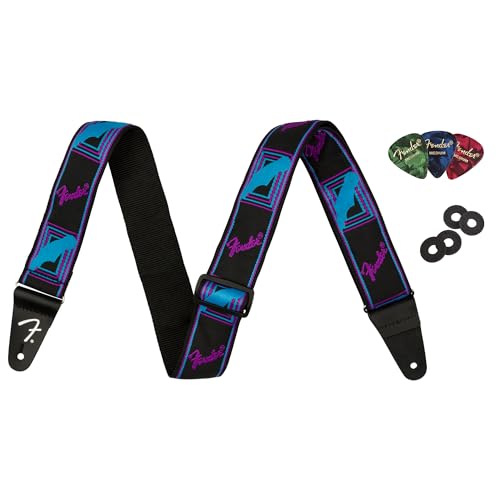 Fender Neon Monogrammed 2-Inch Guitar Strap - Blue and Purple w/ Strap Blocks