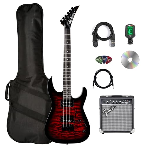 Jackson JS Series Dinky JS11Q Electric Guitar - Transparent Red w/ Frontman 10G Amplifier