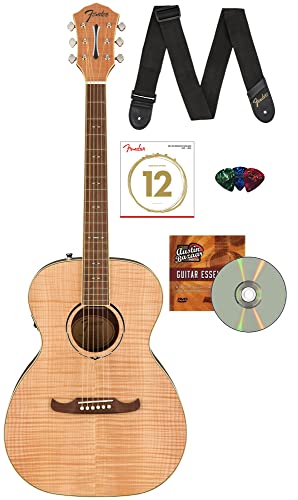Fender FA-235E Flame Maple Top Concert Acoustic-Electric Guitar - Natural w/ Strap