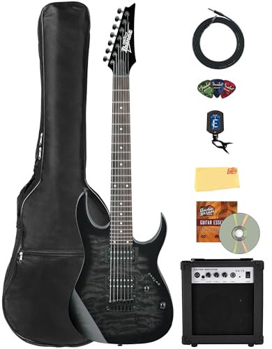 Ibanez GRG7221QA RG Gio 7-String Electric Guitar - Transparent Black Sunburst w/ Amplifier