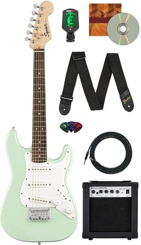 Fender Squier 3/4-Size Kids Mini Strat Electric Guitar - Surf Green w/ Amplifier