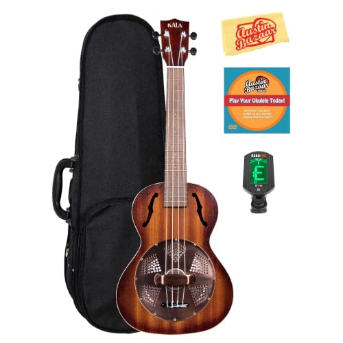 Kala KA-RES-BRS Tenor Resonator Ukulele with Brass Cover - Mahogany Burst w/ Hard Case