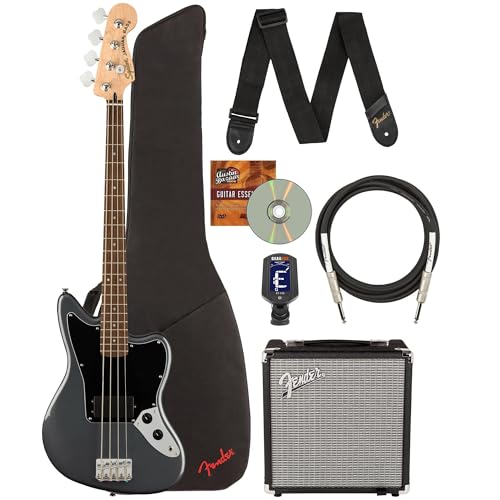 Fender Squier Affinity Jaguar Bass H - Charcoal Frost Metallic w/ Rumble 15 Amplifier