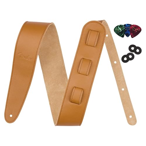 Fender Top-Grain Leather Guitar Strap - Laurel Tan w/ Red Strap Blocks