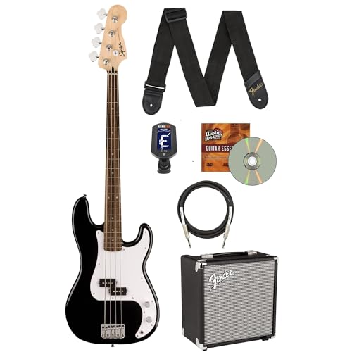 Fender Squier Sonic Precision Bass Guitar - Black w/ Rumble 15 Amplifier