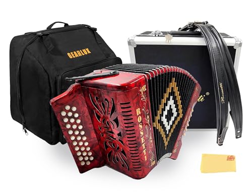 Rossetti 3112 31-Button 12-Bass Diatonic Accordion, Key of FBE - Red w/ Hard Case