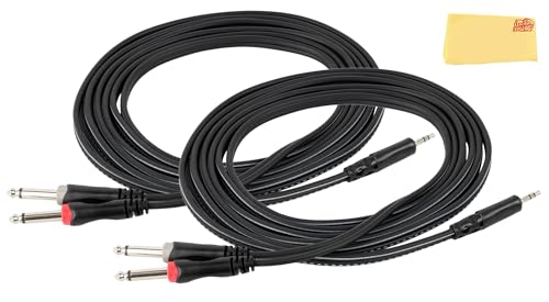 Gearlux 10-Foot 3.5 mm TRS (1/8") to Dual 1/4-Inch TS Stereo Breakout Cable - 2 Pack