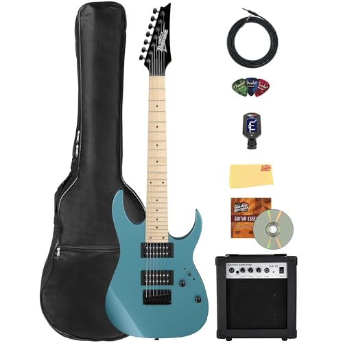 Ibanez GRG7221M RG Gio 7-String Electrc Guitar - Metallic Light Blue w/ Amplifier