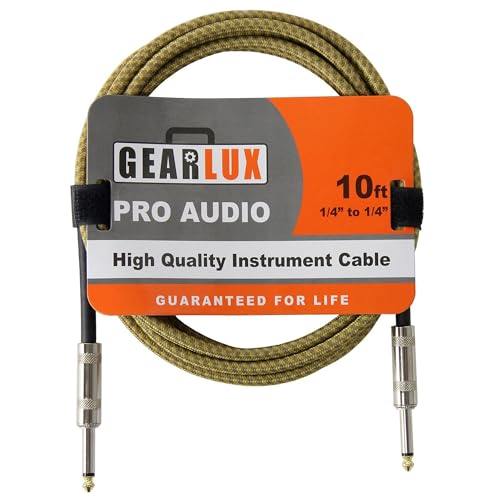 Gearlux Instrument Cable, 1/4 Inch, Straight-Straight, Tweed, 10 Foot