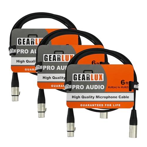 Gearlux 6-Foot XLR Microphone Cable - 3 Pack