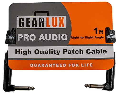 Gearlux 12-Inch Guitar Patch Cable, 1/4 Inch, Angled, Black - 1 Pack