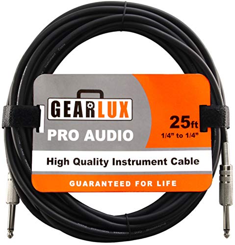 Gearlux Instrument Cable, 1/4 Inch, Straight-Straight, Black, 25 Foot