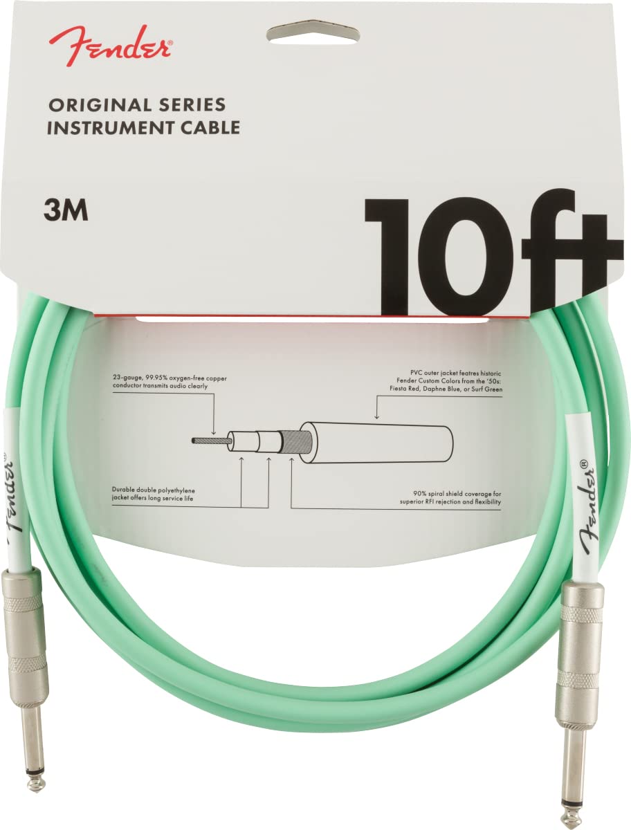 Fender 10-Foot Original Instrument Cable, Straight-Straight, Surf Green - 2 Pack