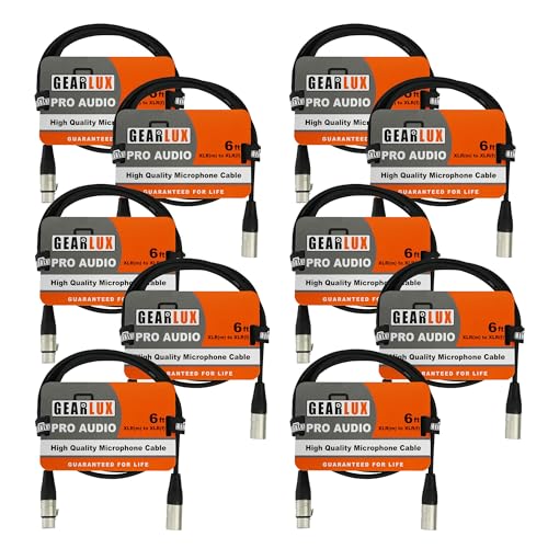 Gearlux 6-Foot XLR Microphone Cable - 10 Pack