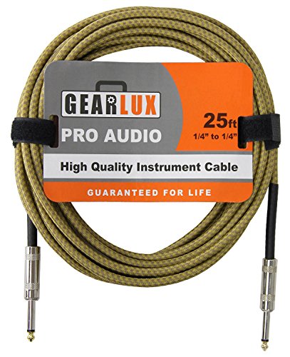 Gearlux Instrument Cable, 1/4 Inch, Straight-Straight, Tweed, 25 Foot