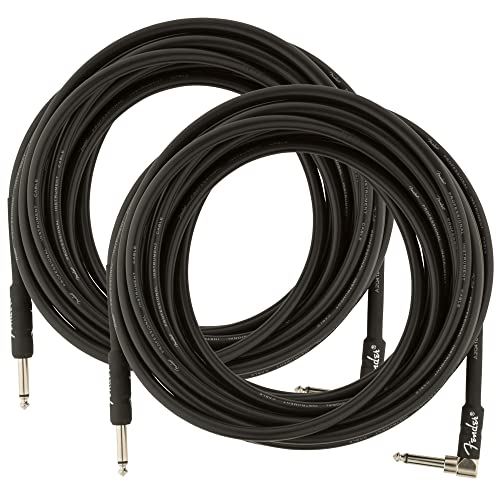 Fender 25-Foot Professional Instrument Cable, Straight-Angled, Black - 2 Pack