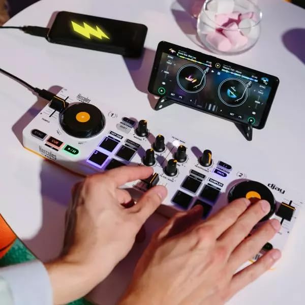 Hercules DJControl Mix Bluetooth Wireless DJ Controller for Smartphones - White w/ Case