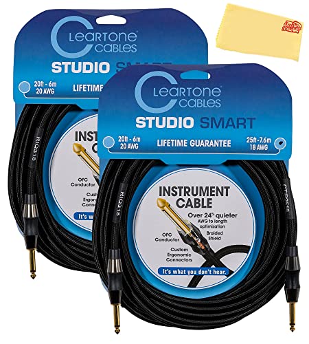 Cleartone 25-Foot Studio Smart Instrument Cable, Straight-Straight, 18 AWG - 2 Pack