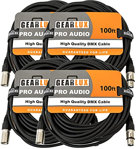 Gearlux 100-Foot 3-Pin Male-to-Female DMX Cable - 4 Pack