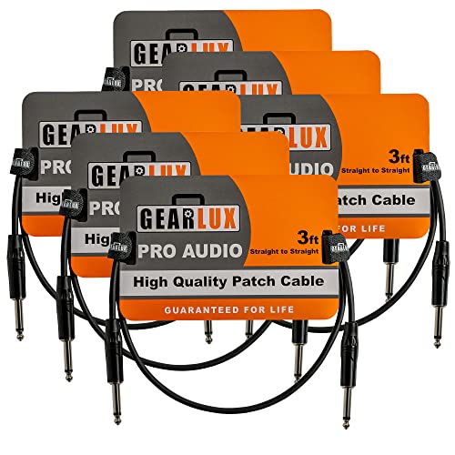 Gearlux 36-Inch Guitar Patch Cable, 1/4 Inch, Straight-Straight, Black - 6 Pack