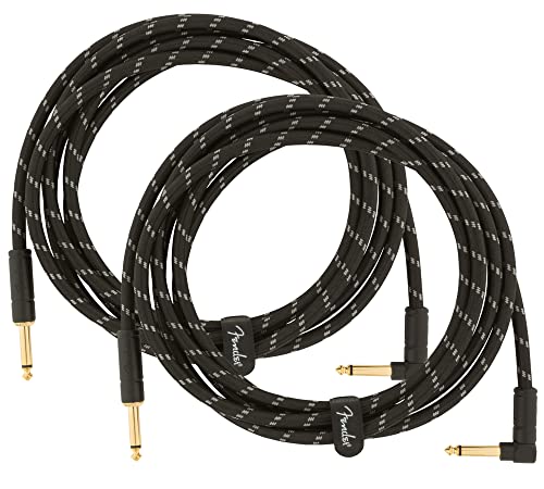 Fender 10-Foot Deluxe Instrument Cable, Straight-Angled, Black Tweed - 2 Pack