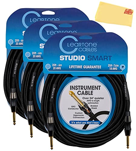 Cleartone 25-Foot Studio Smart Instrument Cable, Straight-Straight, 18 AWG - 3 Pack