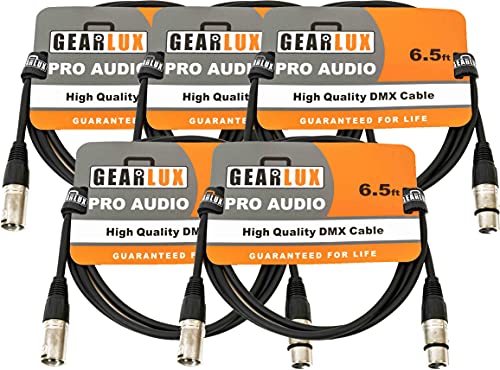 Gearlux 6.5-Foot 3-Pin Male-to-Female DMX Cable - 5 Pack
