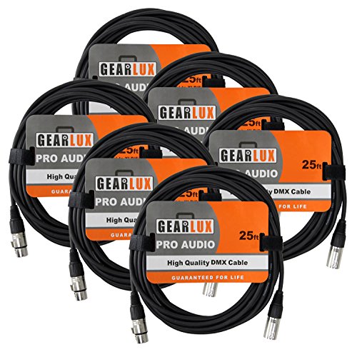 Gearlux 25-Foot 3-Pin Male-to-Female DMX Cable - 6 Pack