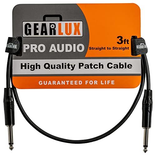 Gearlux 36-Inch Guitar Patch Cable, 1/4 Inch, Straight-Straight, Black - 1 Pack