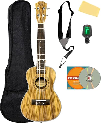 Barcelona Zebra Wood Concert Ukulele w/ Gig Bag