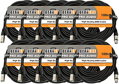 Gearlux 100-Foot 3-Pin Male-to-Female DMX Cable - 10 Pack