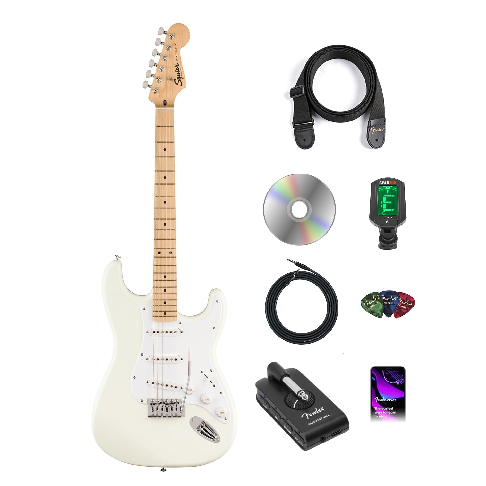 Fender Squier Sonic Stratocaster - Arctic White w/ Mustang Micro