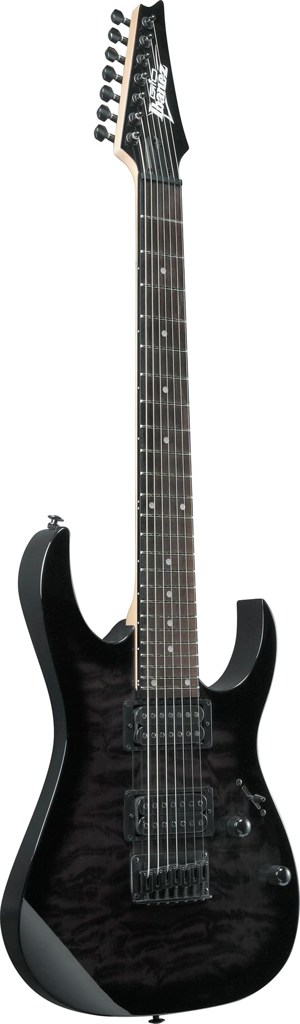 Ibanez GRG7221QA RG Gio 7-String Electric Guitar - Transparent Black Sunburst w/ Gig Bag