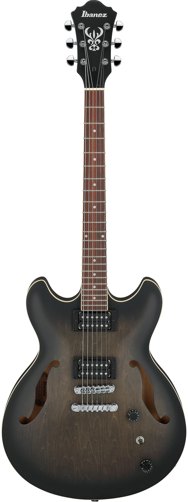 Ibanez AS53 AS Artcore Hollow Body Electric Guitar - Transparent Black Flat w/ Amplifier
