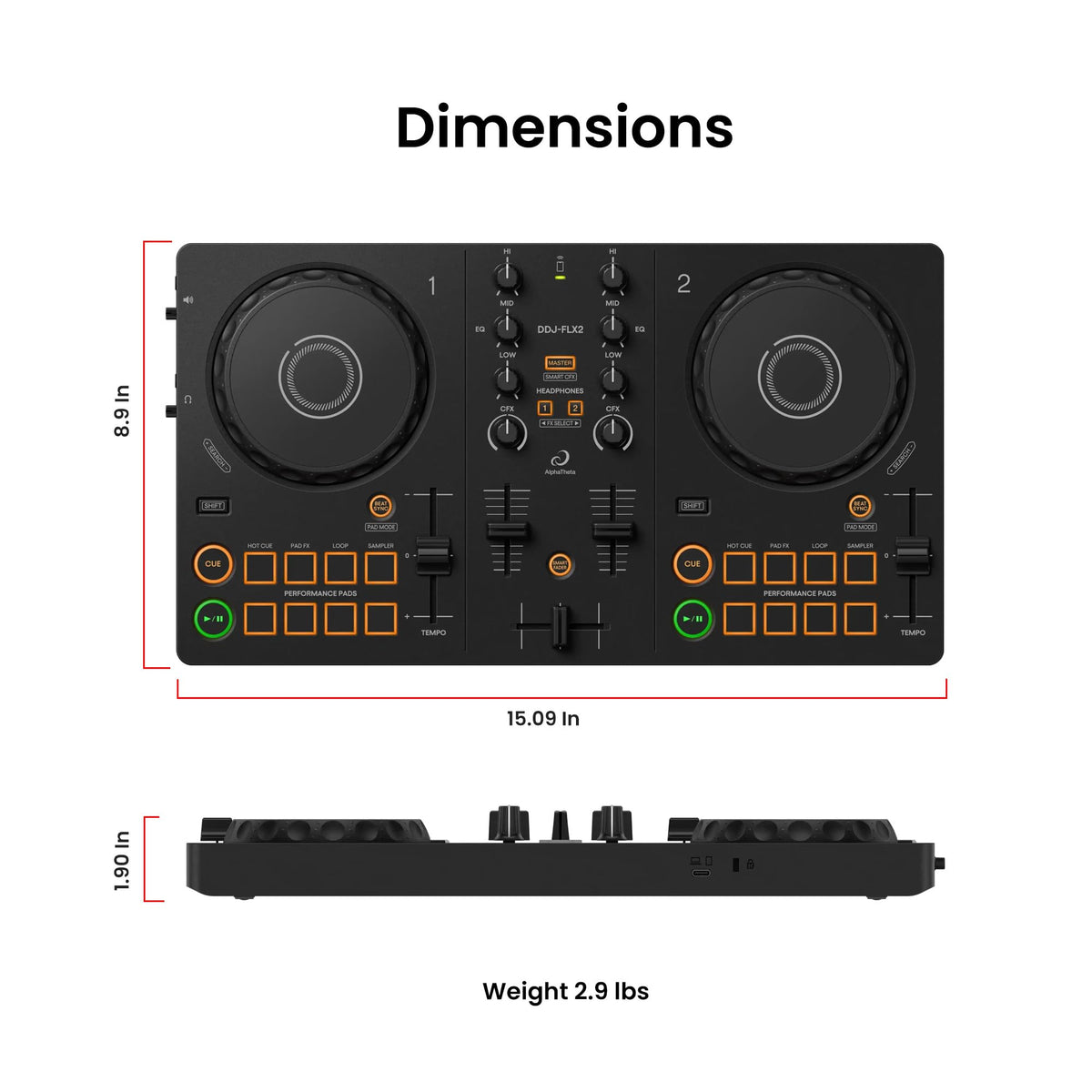 Pioneer DJ AlphaTheta DDJ-FLX2 Compact 2-Channel DJ Controller w/ Laptop Stand