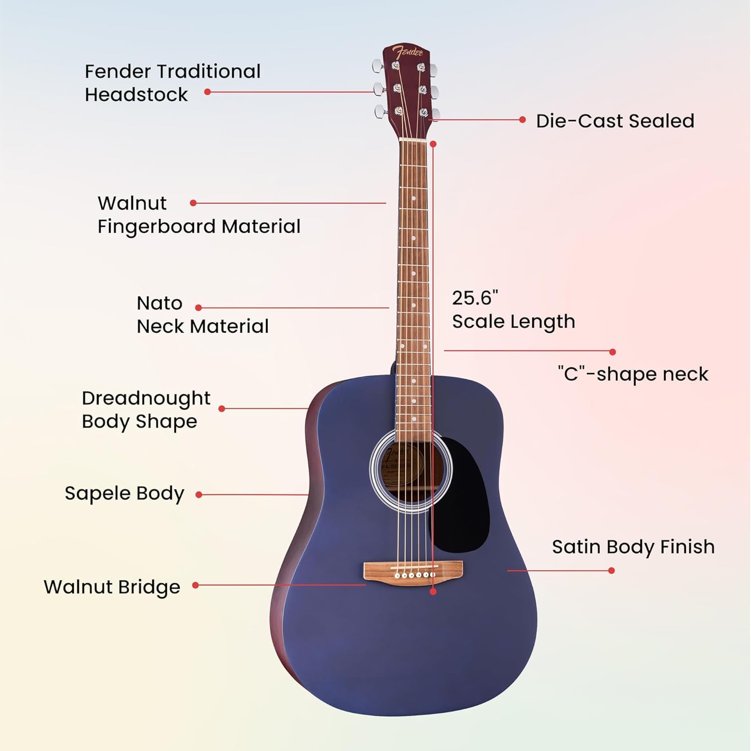 Fender FA Series Dreadnought Acoustic Guitar - Saphire Blue w/ Gig Bag