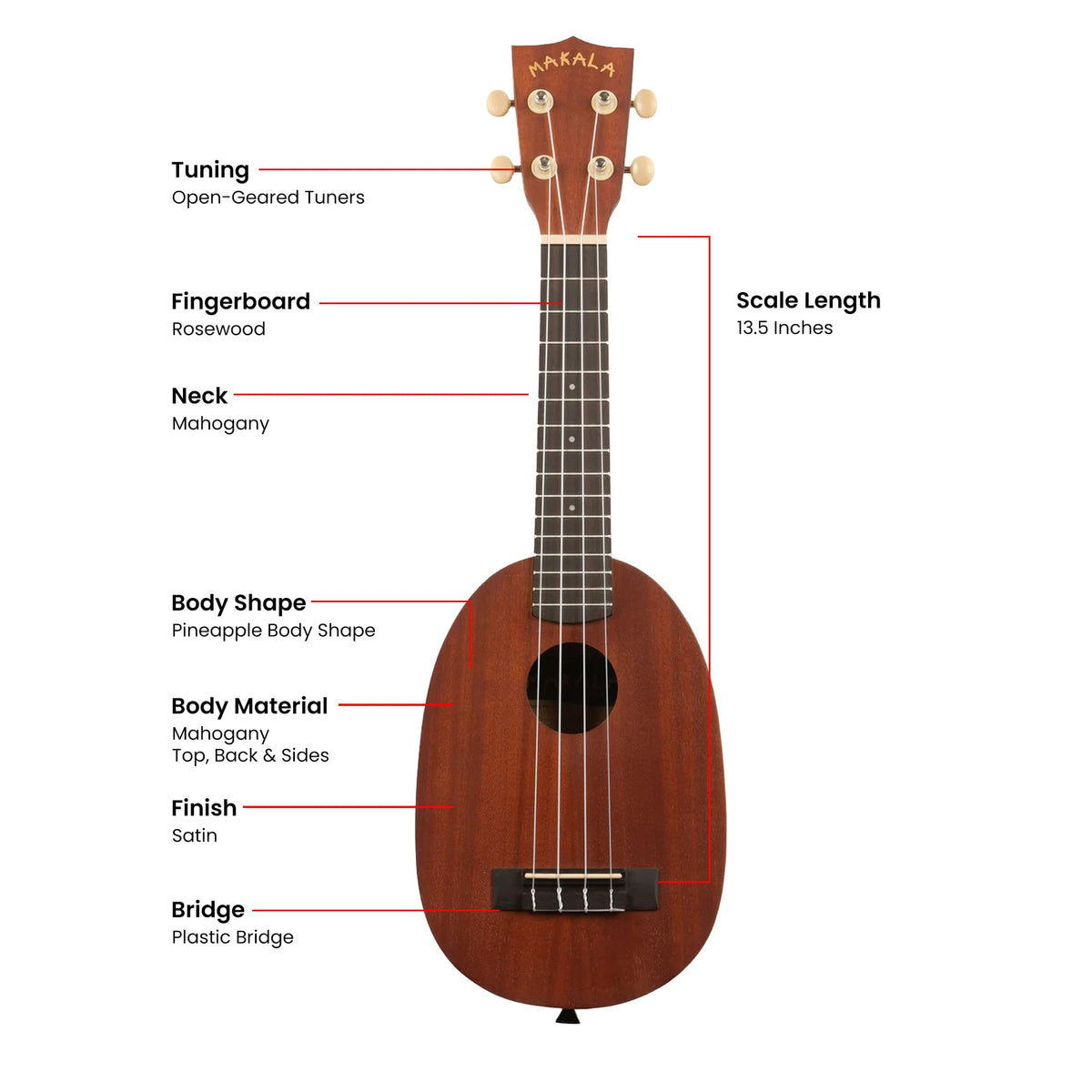 Kala MK-P Makala Pineapple Soprano Ukulele w/ Hard Case