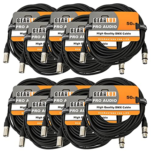 Gearlux 50-Foot 3-Pin Male-to-Female DMX Cable - 10 Pack