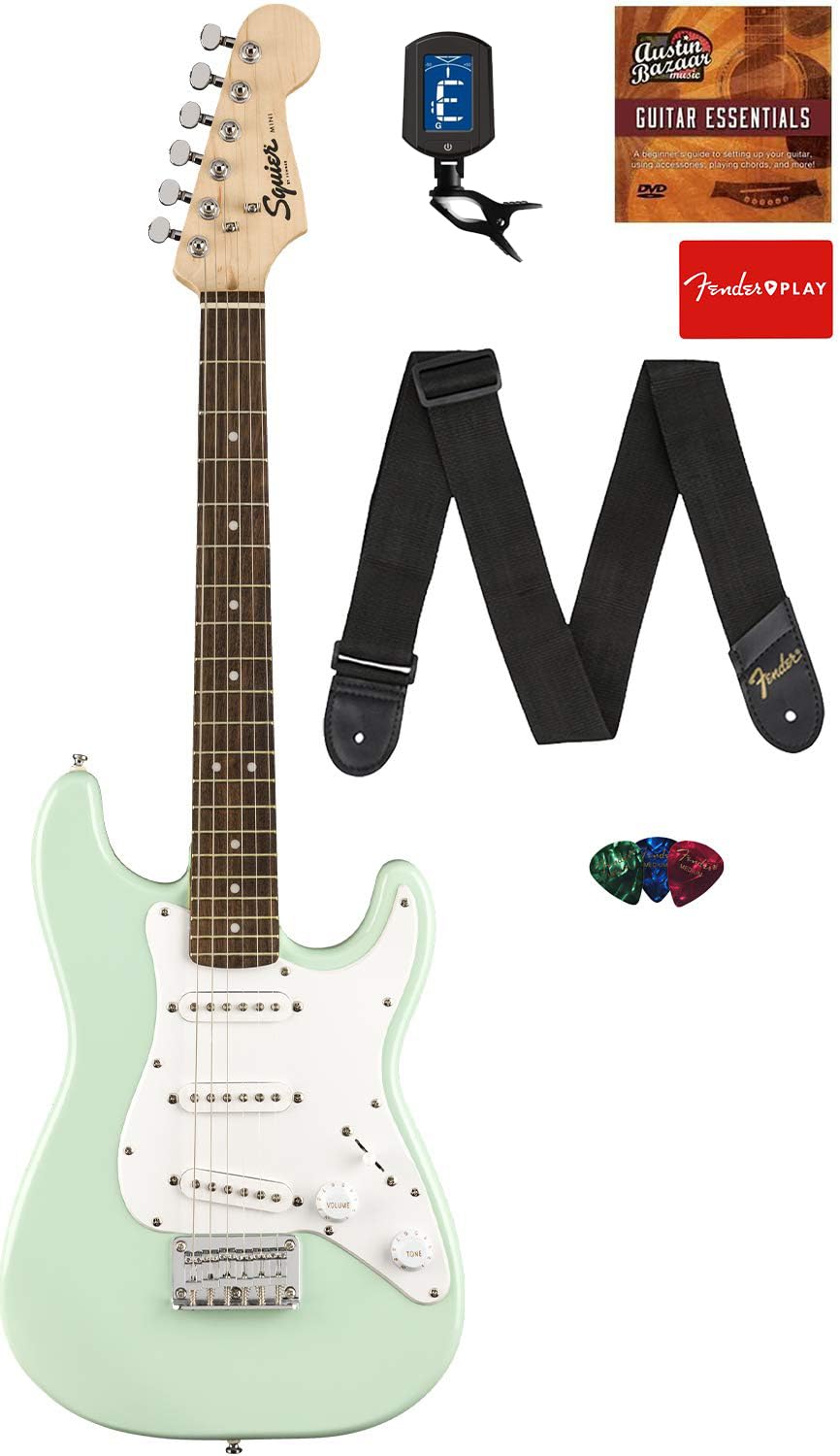 Fender Squier 3/4-Size Kids Mini Strat Electric Guitar - Surf Green w/ Tuner