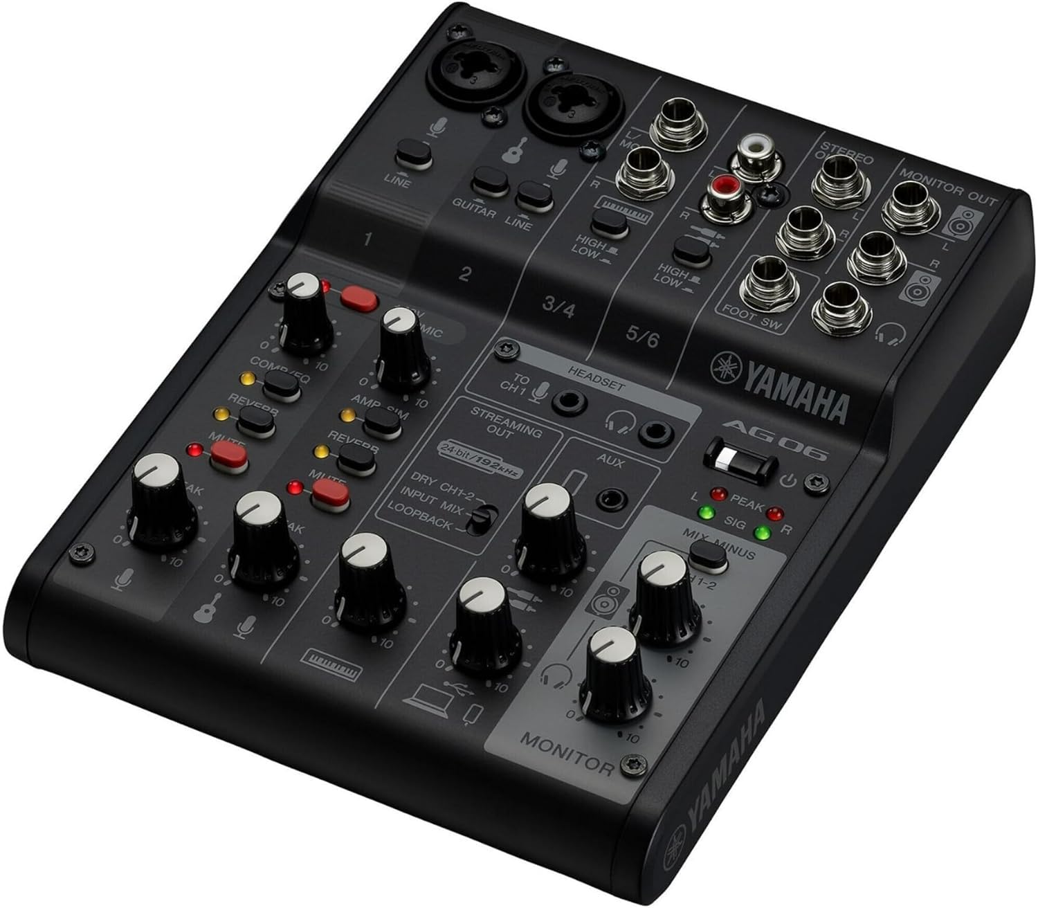 Yamaha AG06MK2 6-Channel Live Streaming Loopback Audio USB Mixer - Black
