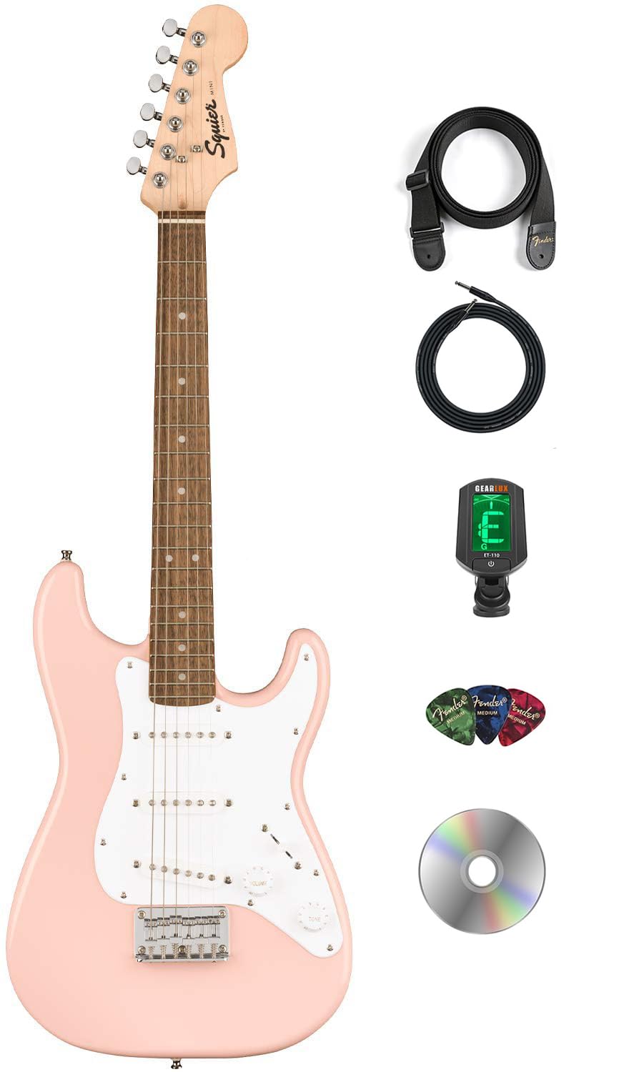 Fender Squier 3/4-Size Kids Mini Strat Electric Guitar - Shell Pink w/ Cable