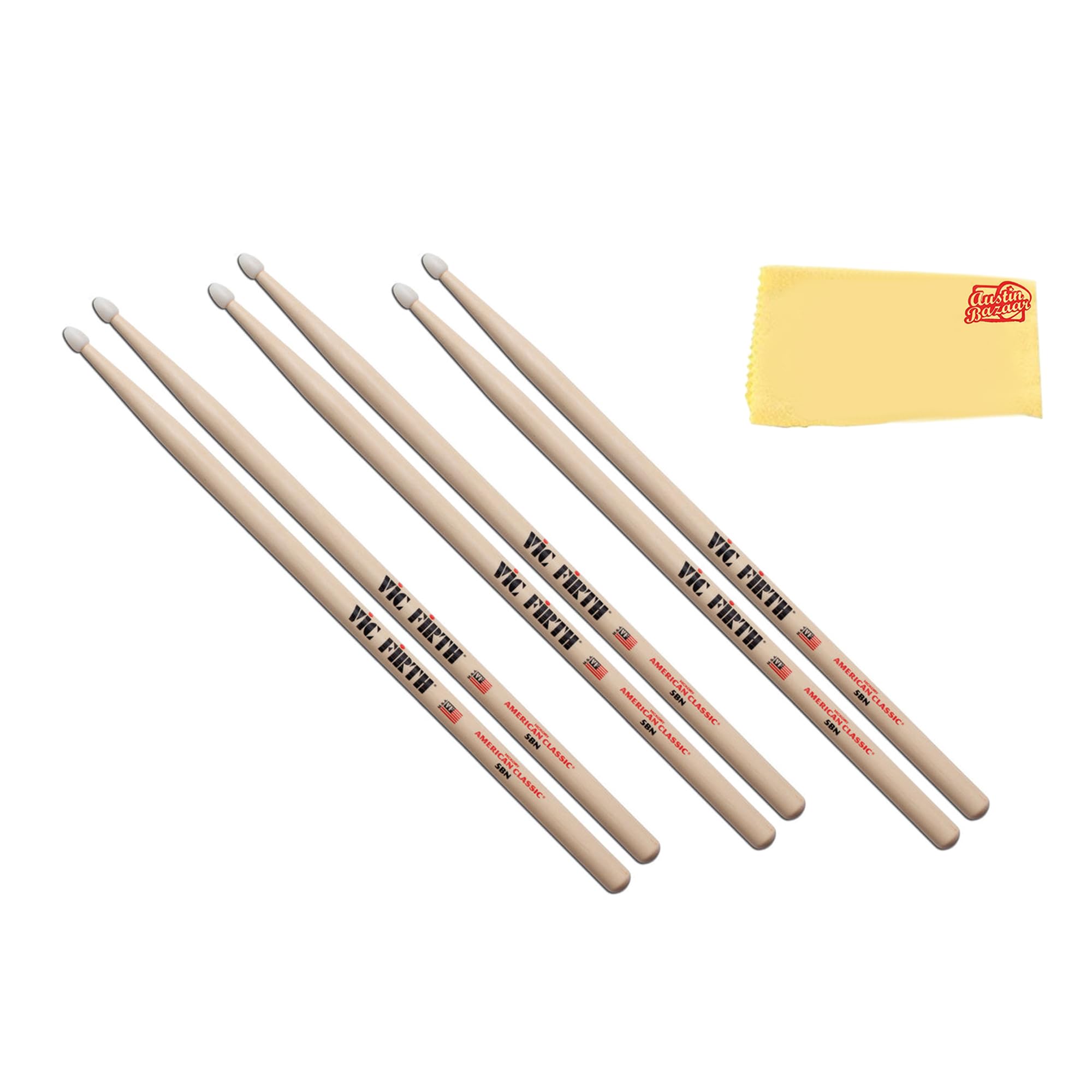 Vic Firth American Classic 5B Nylon Tip Drumsticks - 3 Pack